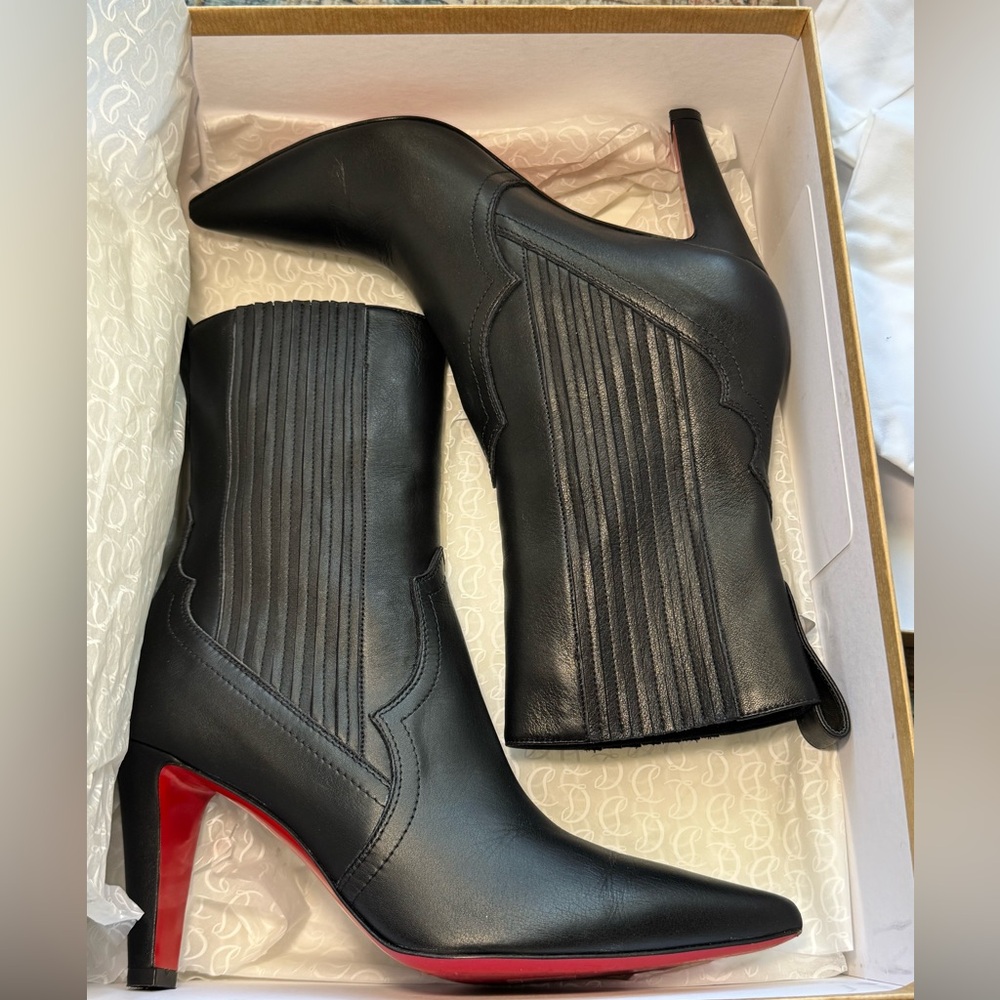 Christian Louboutin Black and Red Heeled Boots Santiag - Picture 3 of 8